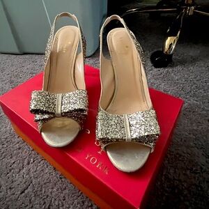 Kate Spade gold Glitter Slingback Heels
